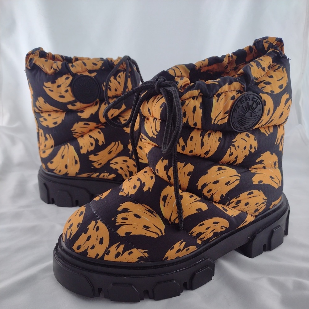 Farm Rio Black Bananica Bunch Lug Rubber Sole Puffy Ankle Boot Women's US 7